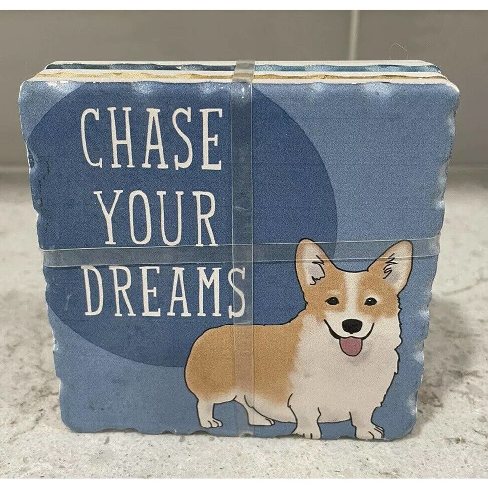 NEW Set 4 Coasters CORGI BOSTON TERRIER FRENCHIE BULLDOG DOODLE Absorbent Stone